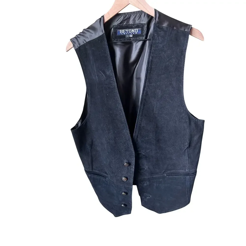 Vintage Beyond Leather Motorcycle Vest Black Snap Front Biker Waistcoat Large